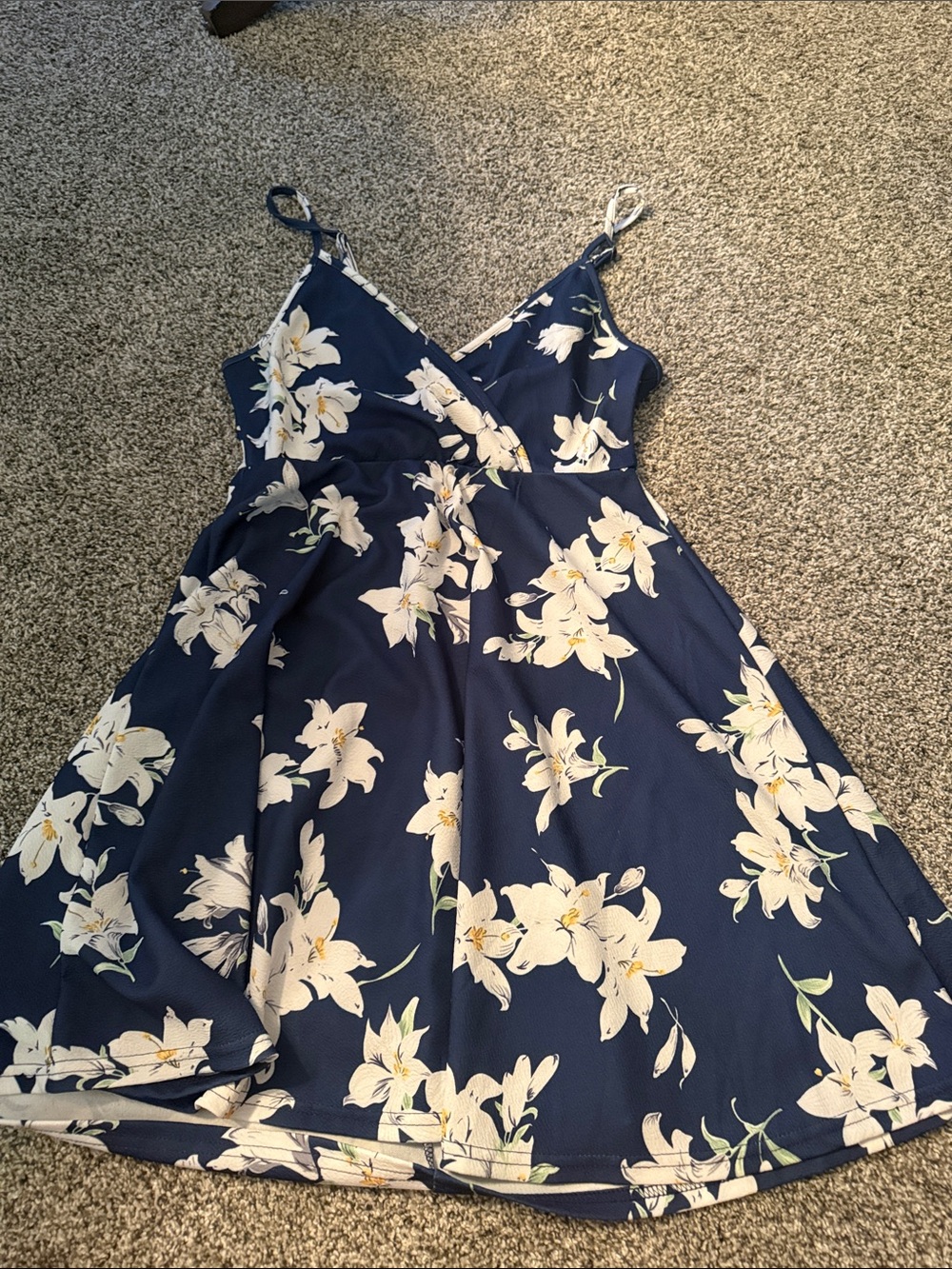 SHEIN Navy Blue Floral Wrap Mini Dress